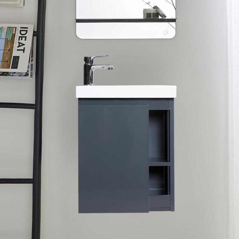 Meuble lave-mains noir vasque blanche HAMPTON