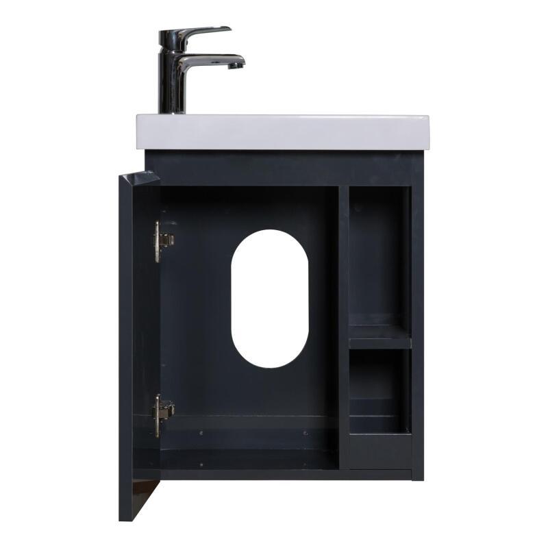 Meuble lave-mains noir vasque blanche HAMPTON