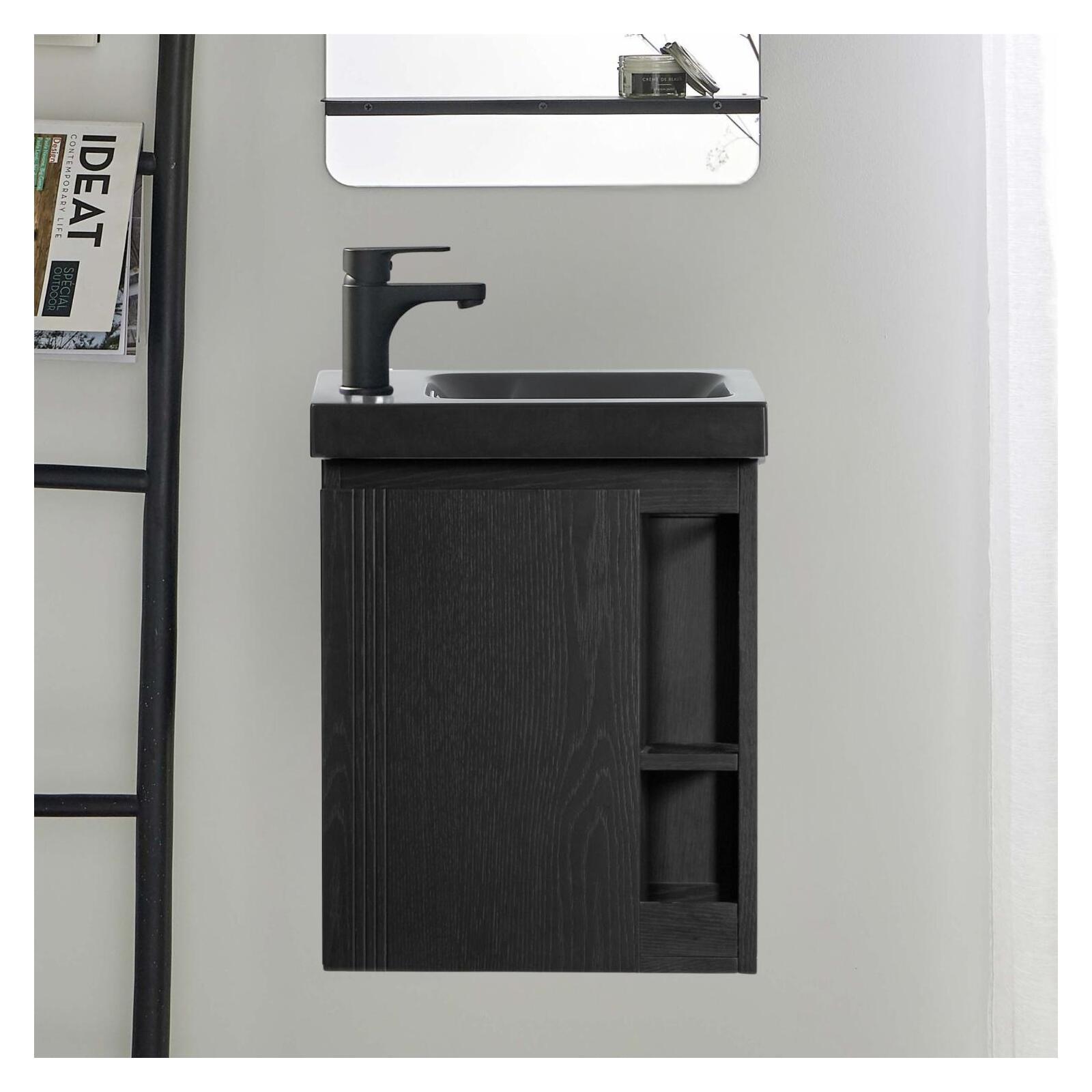 Meuble lave-mains chêne carbone vasque noire