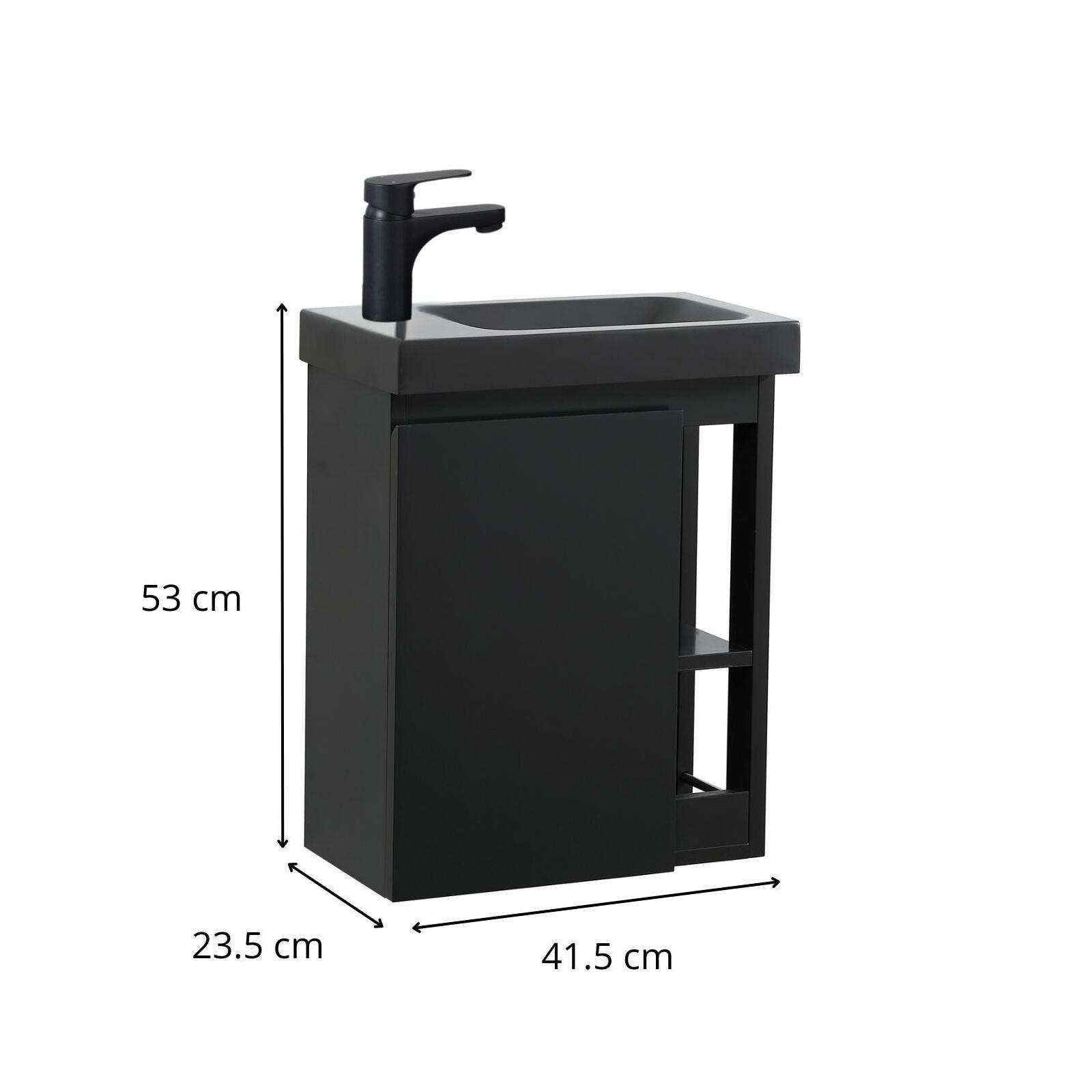 Meuble lave-mains chêne carbone vasque noire