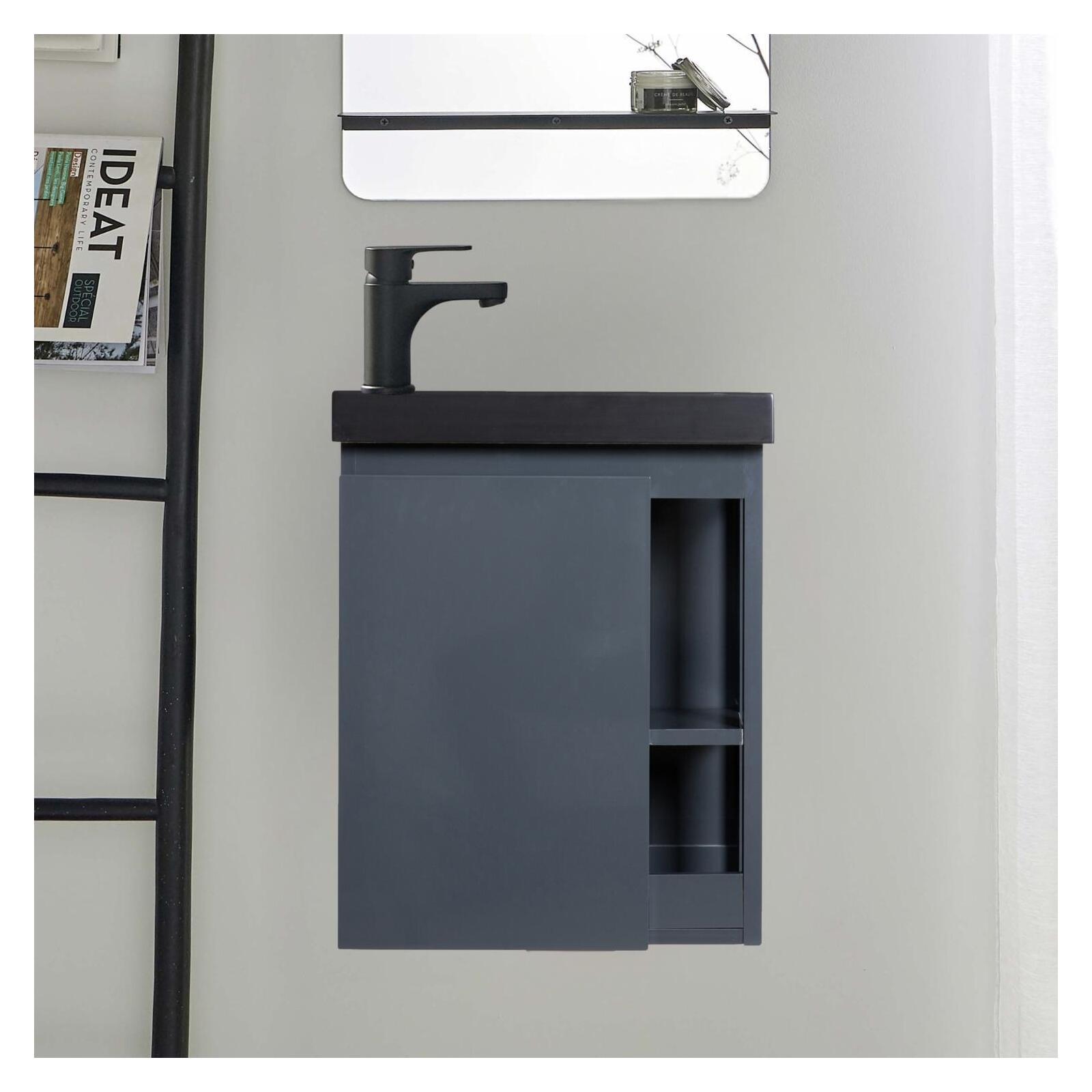 Meuble lave-mains chêne carbone vasque noire