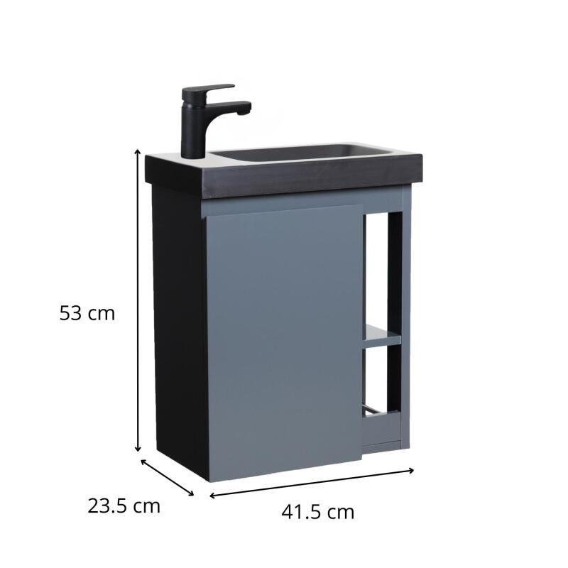 Meuble lave-mains chêne carbone vasque noire