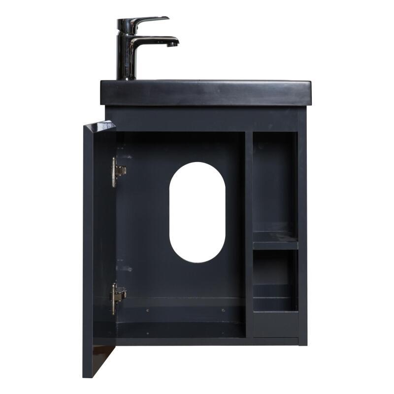 Meuble lave-mains chêne carbone vasque noire