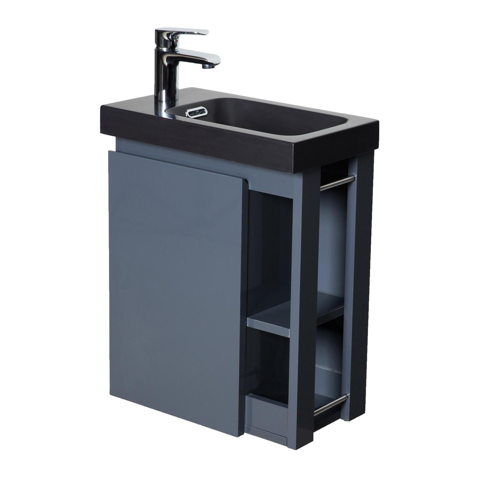 Meuble lave-mains chêne carbone vasque noire