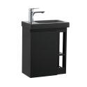 Ensemble meuble lave-mains chêne carbone vasque noire + robinet