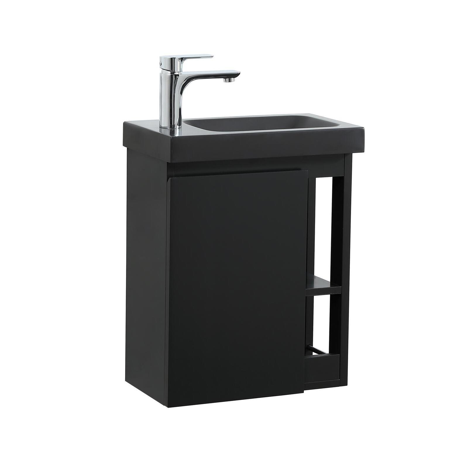 Ensemble meuble lave-mains chêne carbone vasque noire + robinet