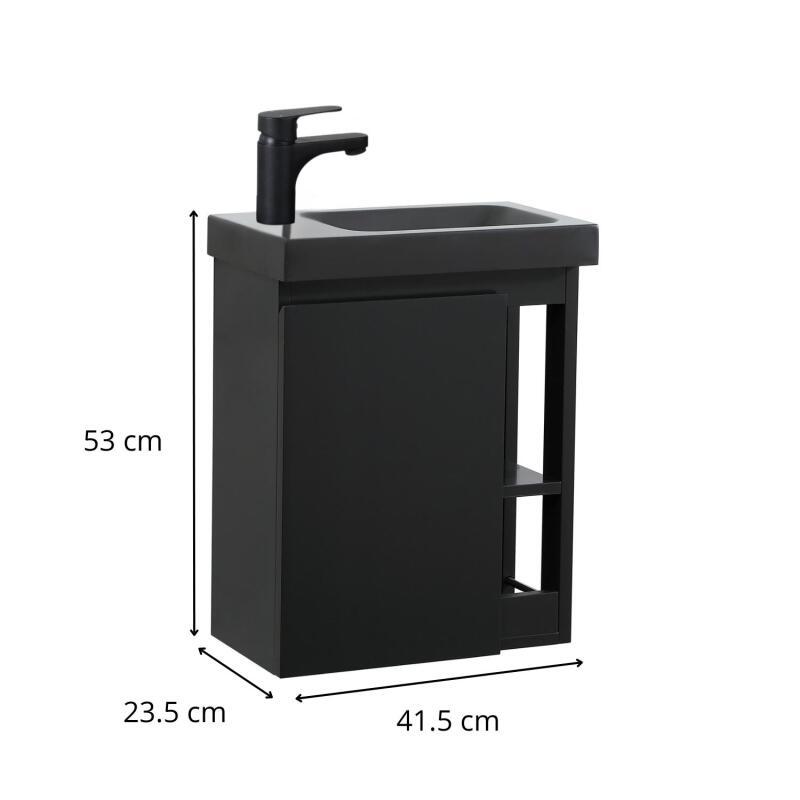 Ensemble meuble lave-mains chêne carbone vasque noire + robinet