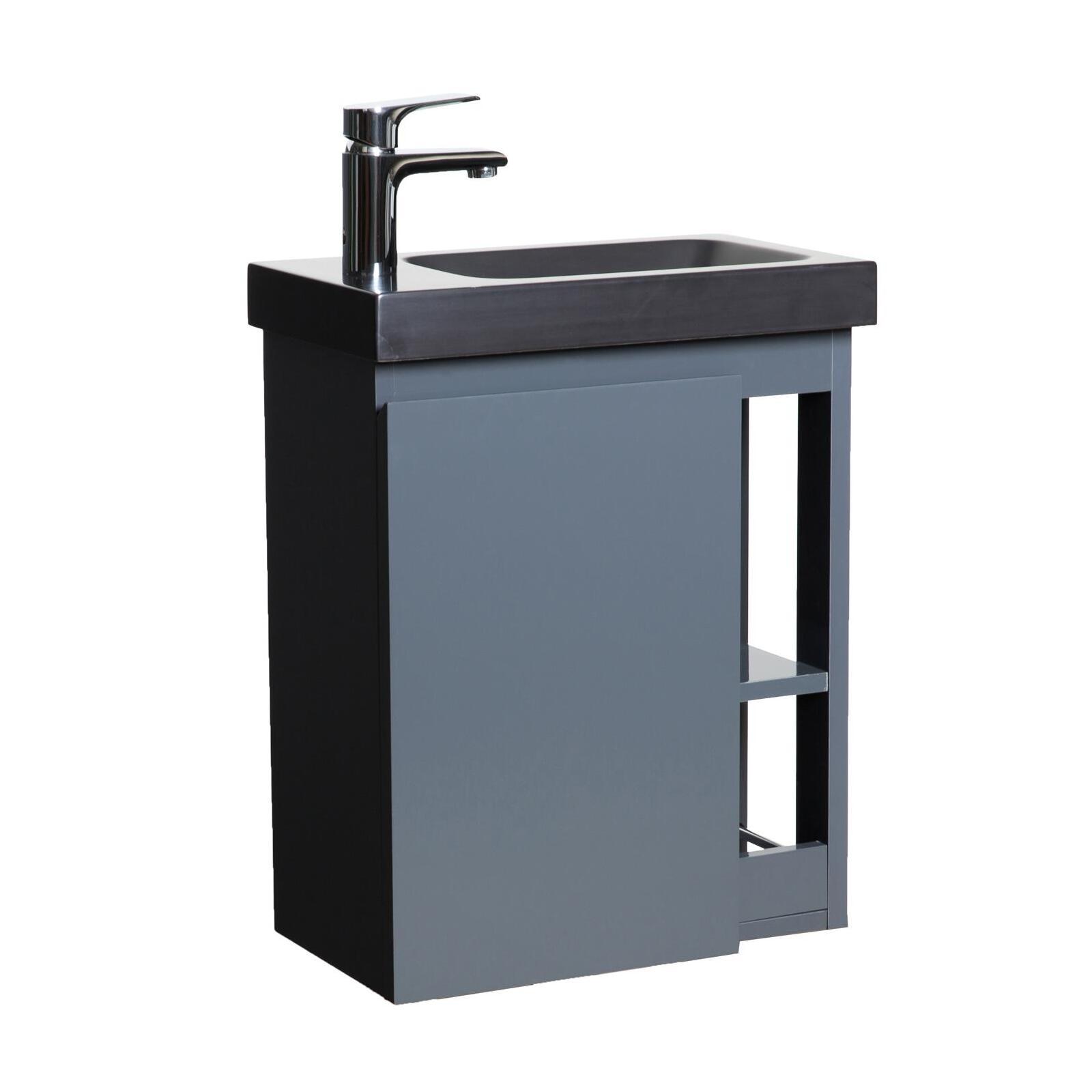 Ensemble meuble lave-mains chêne carbone vasque noire + robinet Ensemble meuble lave-mains chêne carbone vasque noire + robinet