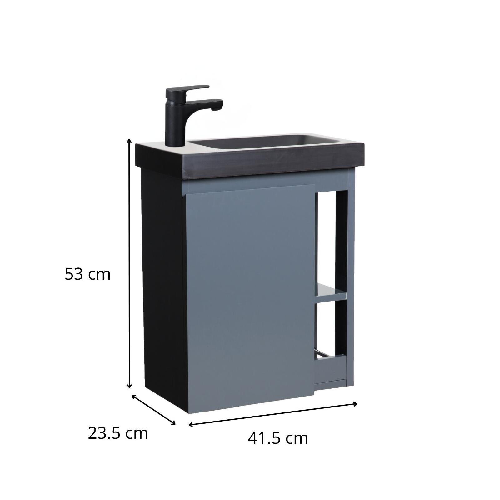 Ensemble meuble lave-mains chêne carbone vasque noire + robinet Ensemble meuble lave-mains chêne carbone vasque noire + robinet