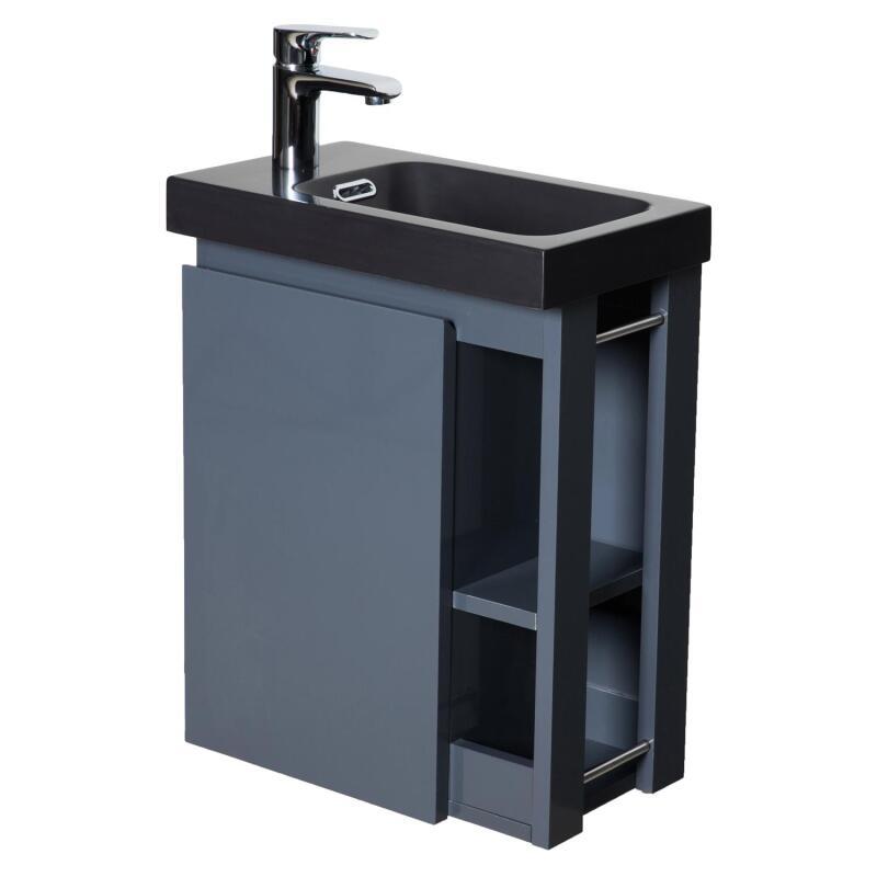 Ensemble meuble lave-mains chêne carbone vasque noire + robinet