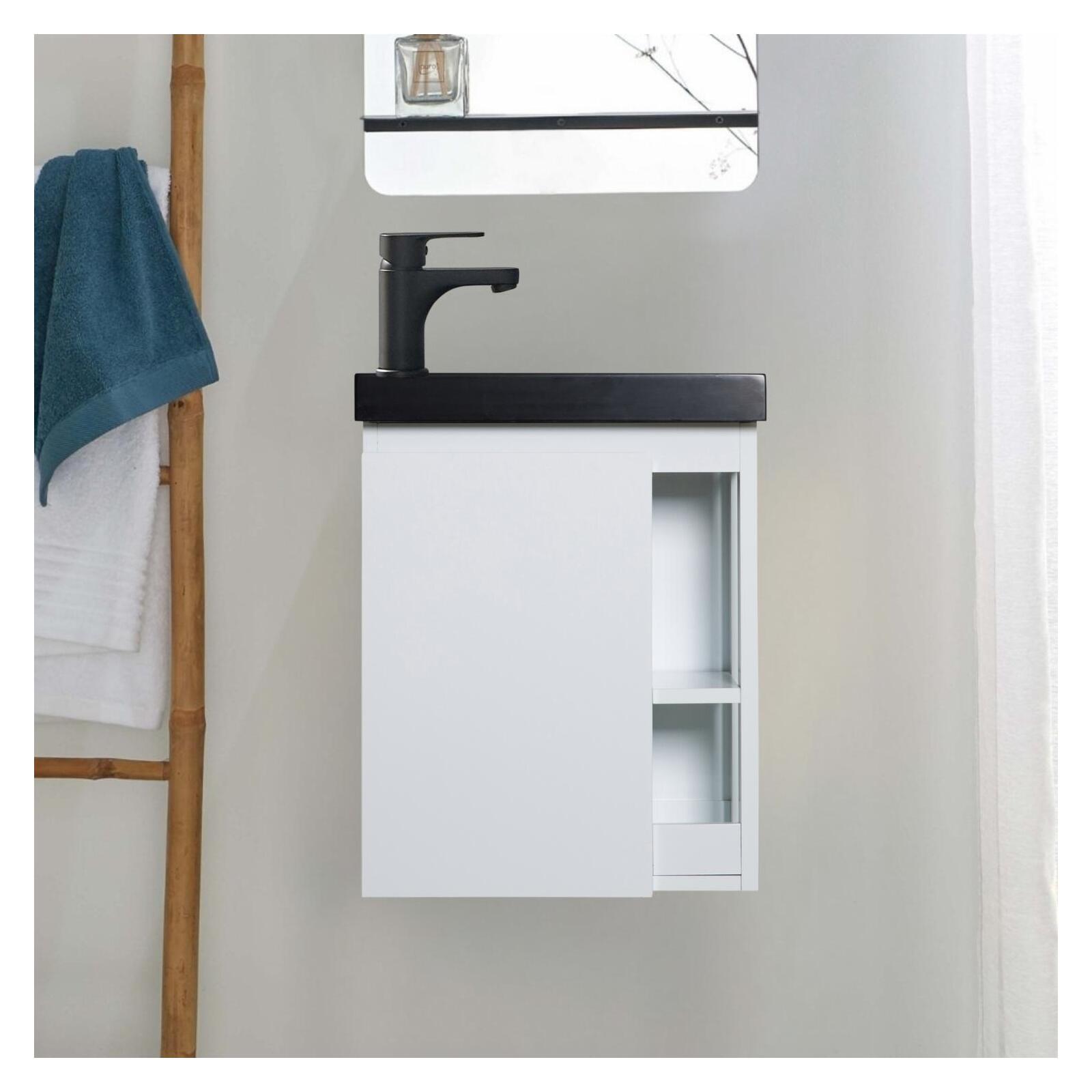 Ensemble meuble lave-mains chêne carbone vasque noire + robinet Ensemble meuble lave-mains chêne carbone vasque noire + robinet