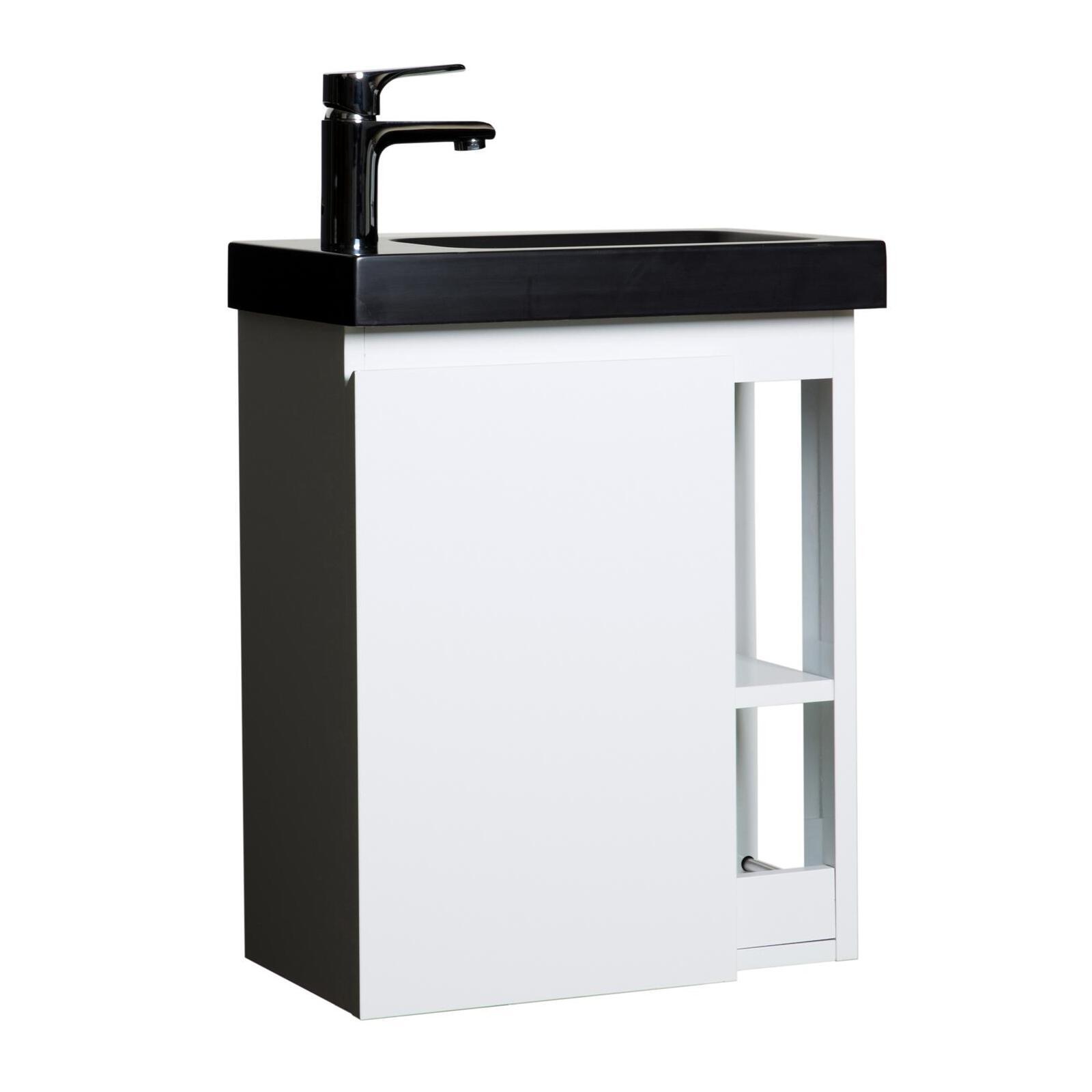 Ensemble meuble lave-mains chêne carbone vasque noire + robinet Ensemble meuble lave-mains chêne carbone vasque noire + robinet