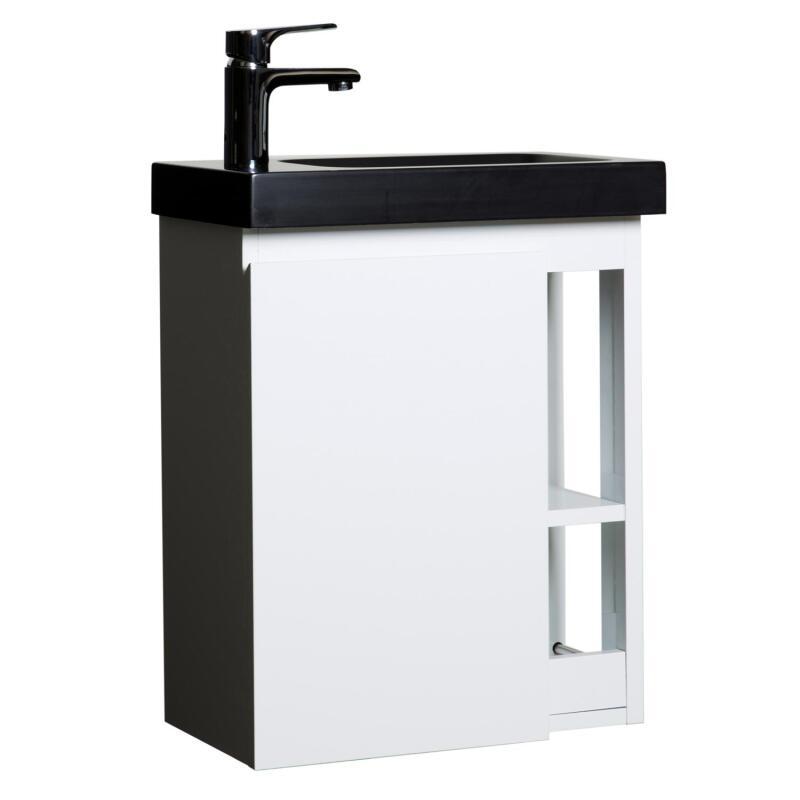 Ensemble meuble lave-mains chêne carbone vasque noire + robinet