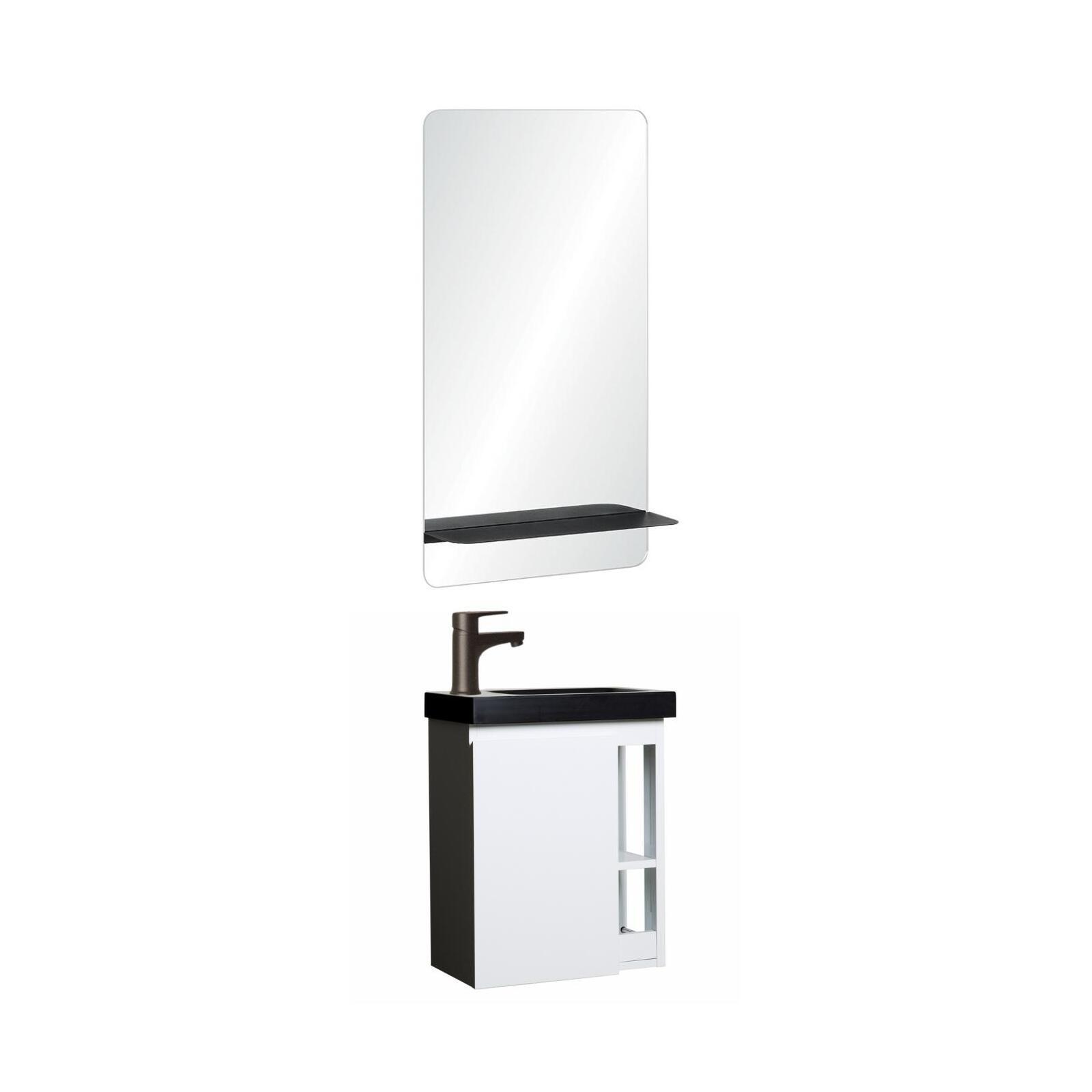 Ensemble meuble lave-mains blanc vasque noire HAMPTON avec miroir Ensemble meuble lave-mains blanc vasque noire HAMPTON avec miroir