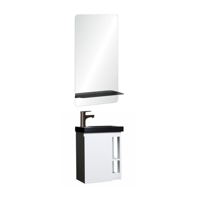 Ensemble meuble lave-mains blanc vasque noire HAMPTON avec miroir