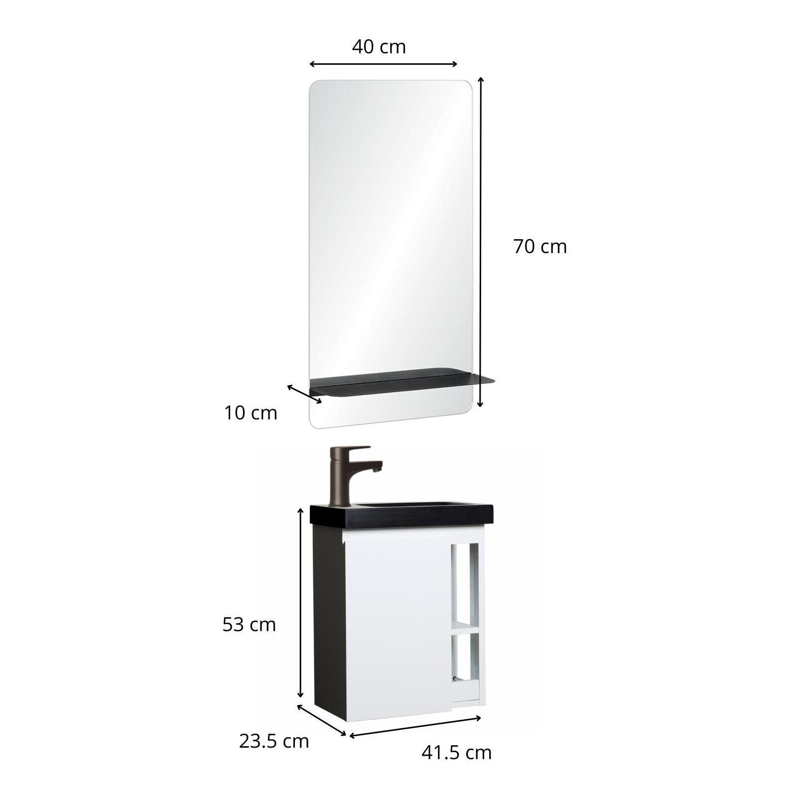 Ensemble meuble lave-mains blanc vasque noire HAMPTON avec miroir Ensemble meuble lave-mains blanc vasque noire HAMPTON avec miroir