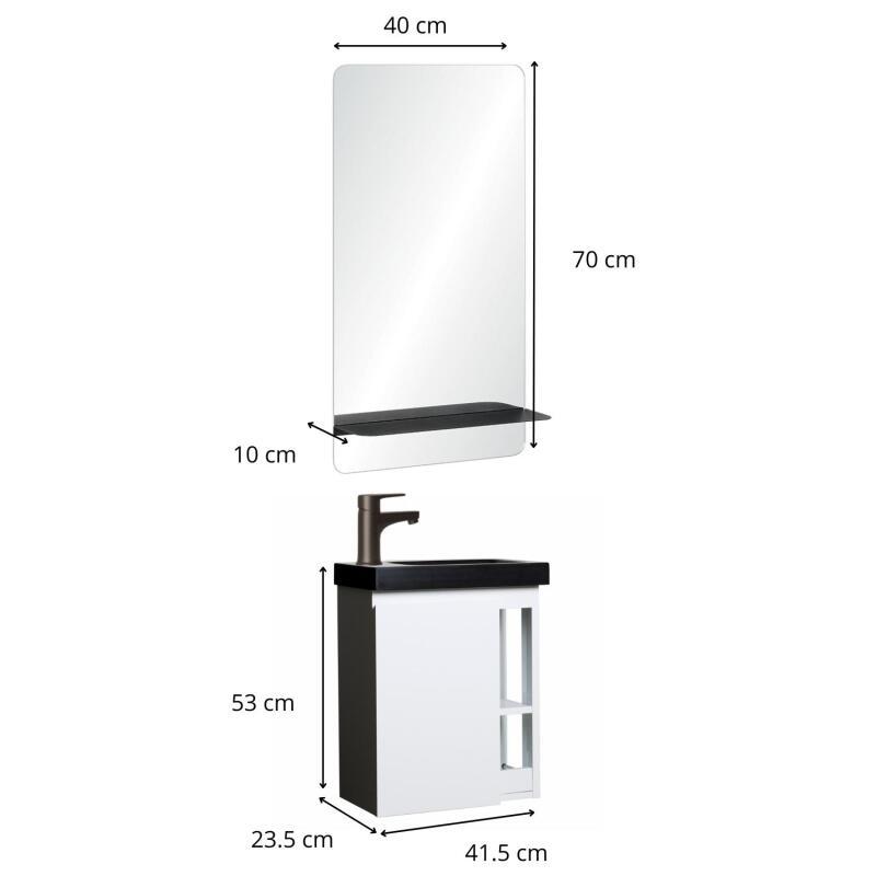 Ensemble meuble lave-mains blanc vasque noire HAMPTON avec miroir