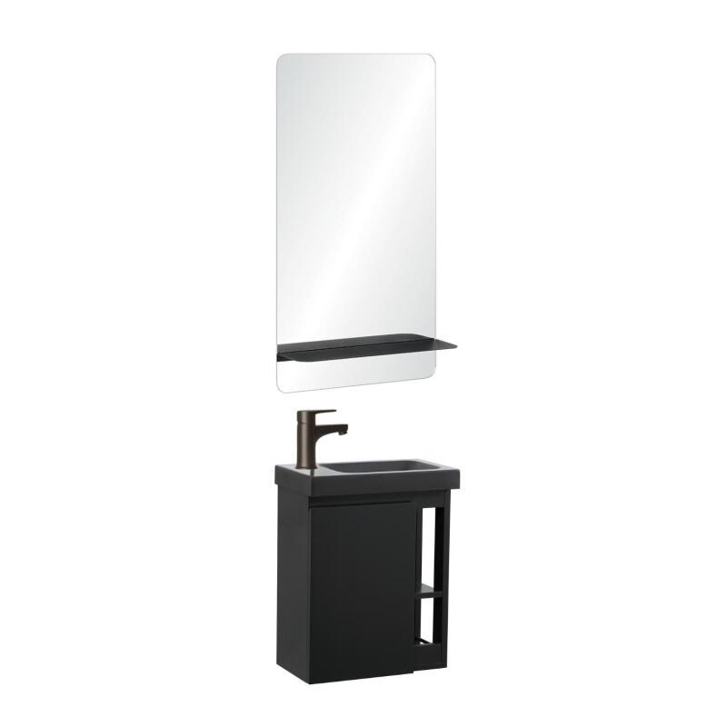 Ensemble meuble lave-mains blanc vasque noire HAMPTON avec miroir