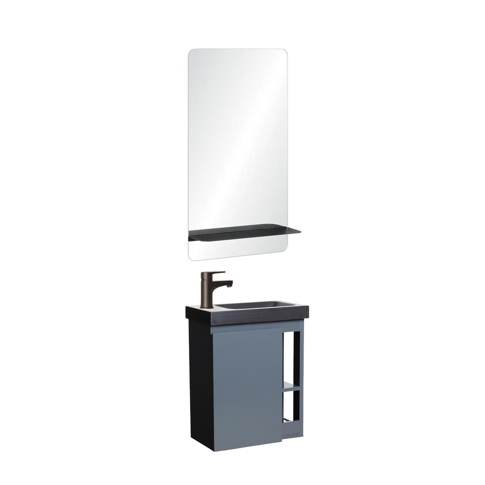 Ensemble meuble lave-mains blanc vasque noire HAMPTON avec miroir Ensemble meuble lave-mains blanc vasque noire HAMPTON avec miroir