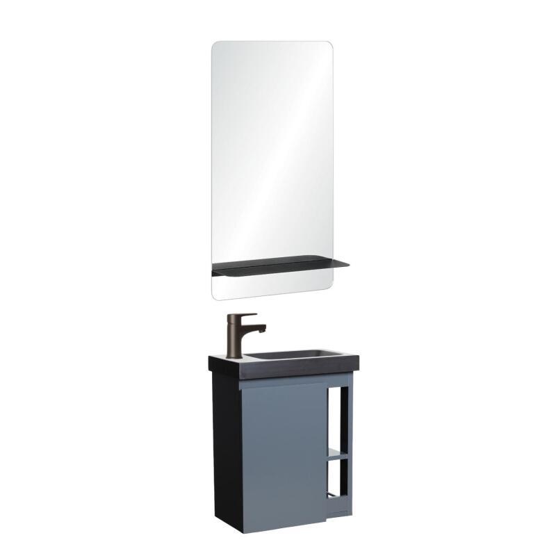 Ensemble meuble lave-mains blanc vasque noire HAMPTON avec miroir