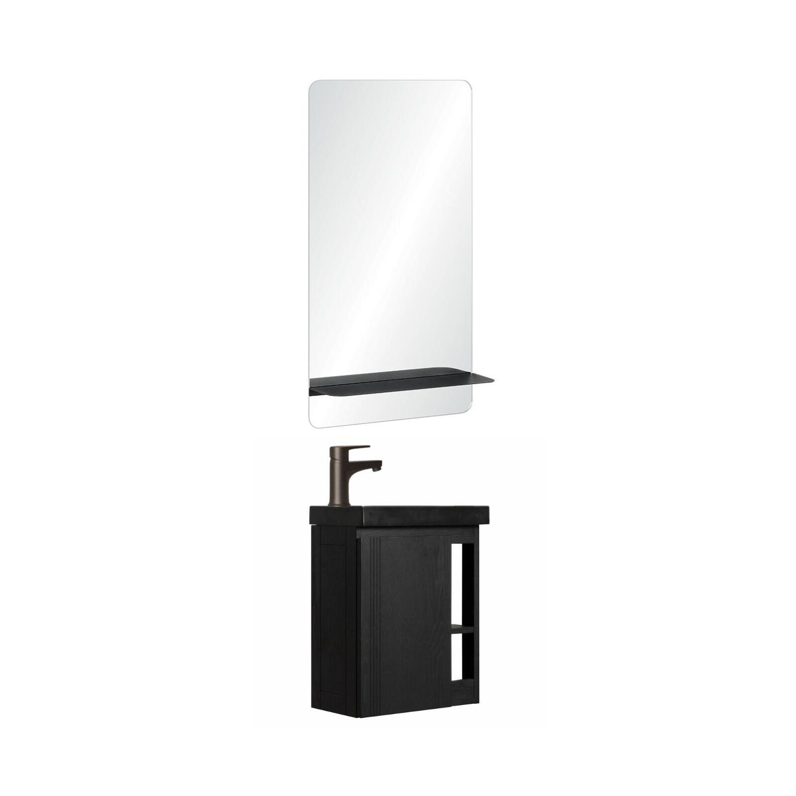 Ensemble meuble lave-mains blanc vasque noire HAMPTON avec miroir Ensemble meuble lave-mains blanc vasque noire HAMPTON avec miroir