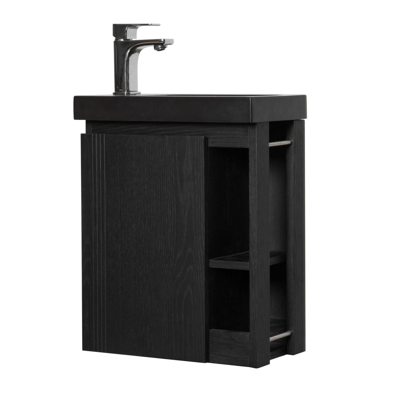 Ensemble meuble lave-mains blanc vasque noire HAMPTON avec miroir Ensemble meuble lave-mains blanc vasque noire HAMPTON avec miroir