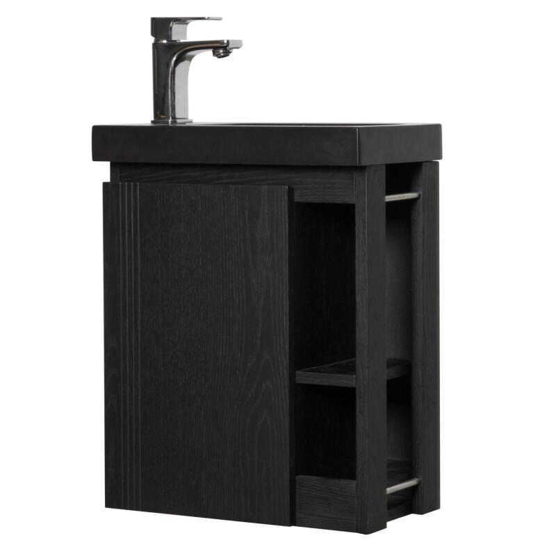 Ensemble meuble lave-mains blanc vasque noire HAMPTON avec miroir