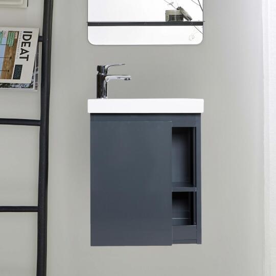 Ensemble lave-mains avec rangement latéral avec robinet chromé