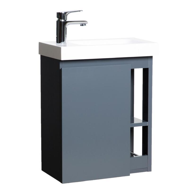 Ensemble lave-mains avec rangement latéral avec robinet chromé