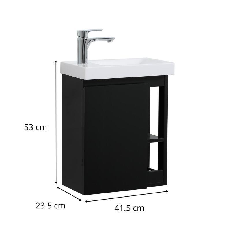 Ensemble lave-mains avec rangement latéral avec robinet chromé