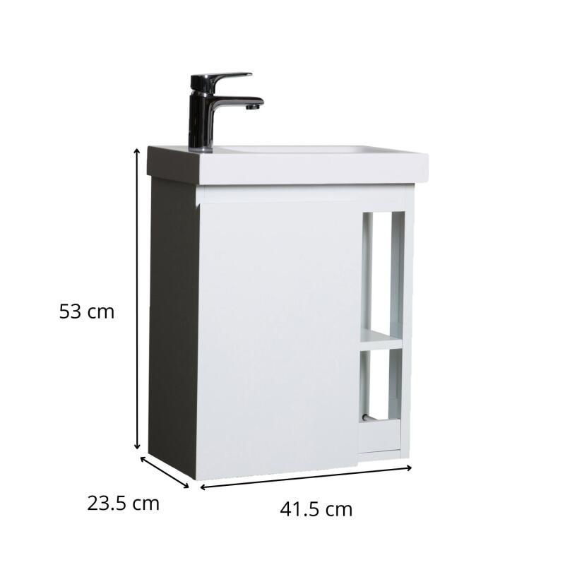 Ensemble lave-mains avec rangement latéral avec robinet chromé