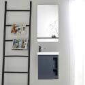 Ensemble lave-mains avec rangement latéral, robinet chromé et miroir tablette