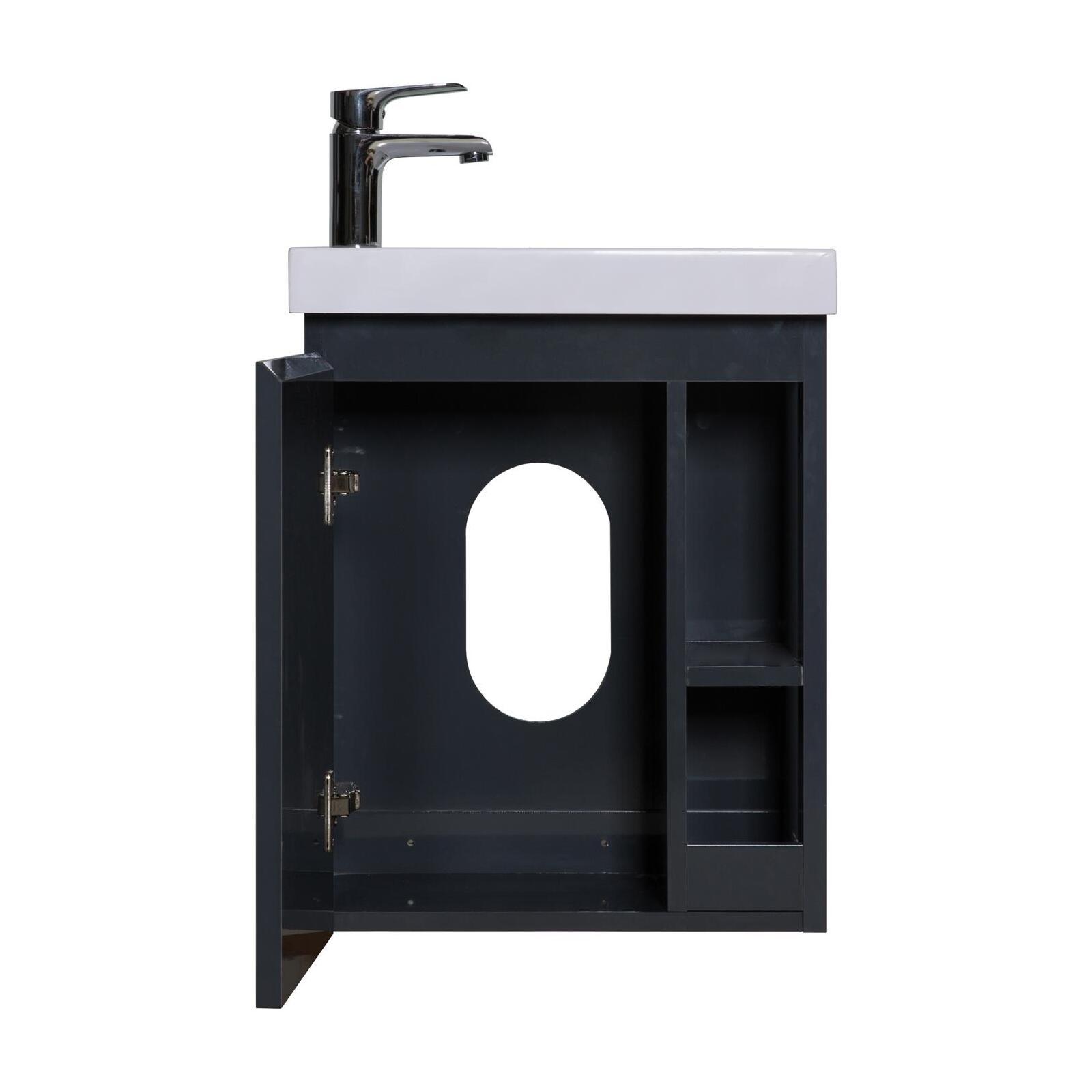 Ensemble lave-mains avec rangement latéral, robinet chromé et miroir tablette