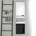 Ensemble lave-mains avec rangement latéral, robinet chromé et miroir tablette