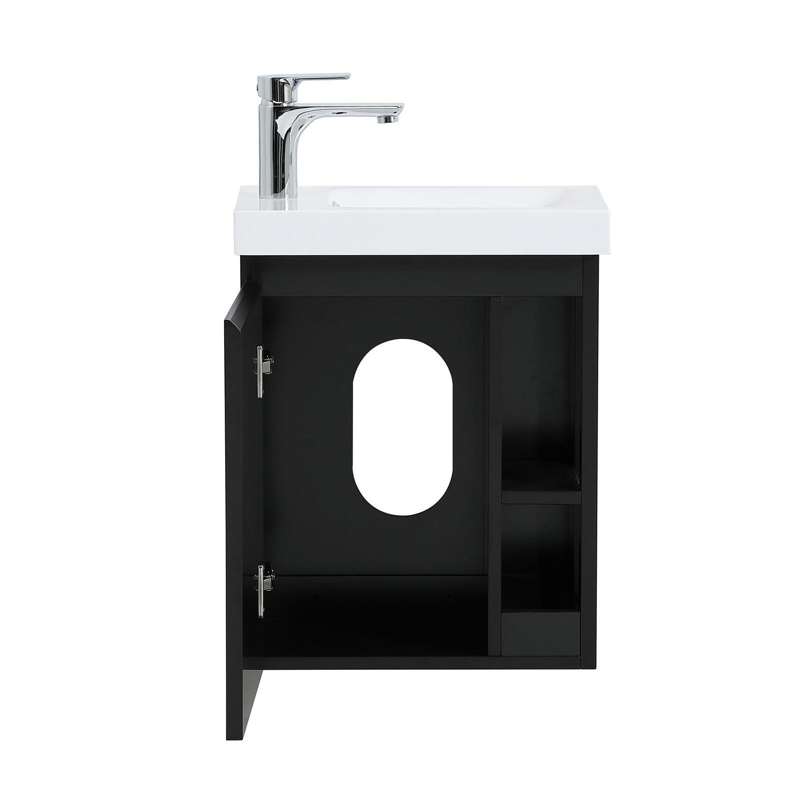 Ensemble lave-mains avec rangement latéral, robinet chromé et miroir tablette