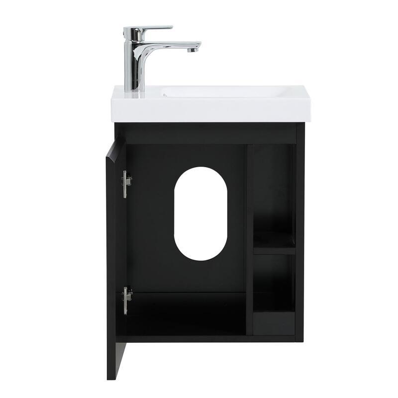 Ensemble lave-mains avec rangement latéral, robinet chromé et miroir tablette