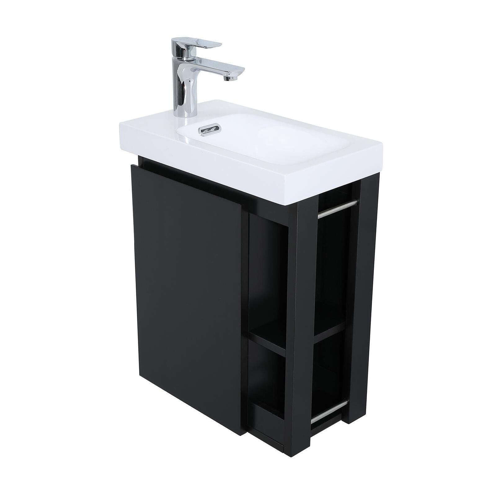 Ensemble lave-mains avec rangement latéral, robinet chromé et miroir tablette