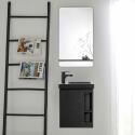 Ensemble lave-mains avec rangement latéral, robinet noir et miroir tablette