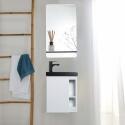 Ensemble lave-mains avec rangement latéral, robinet noir et miroir tablette