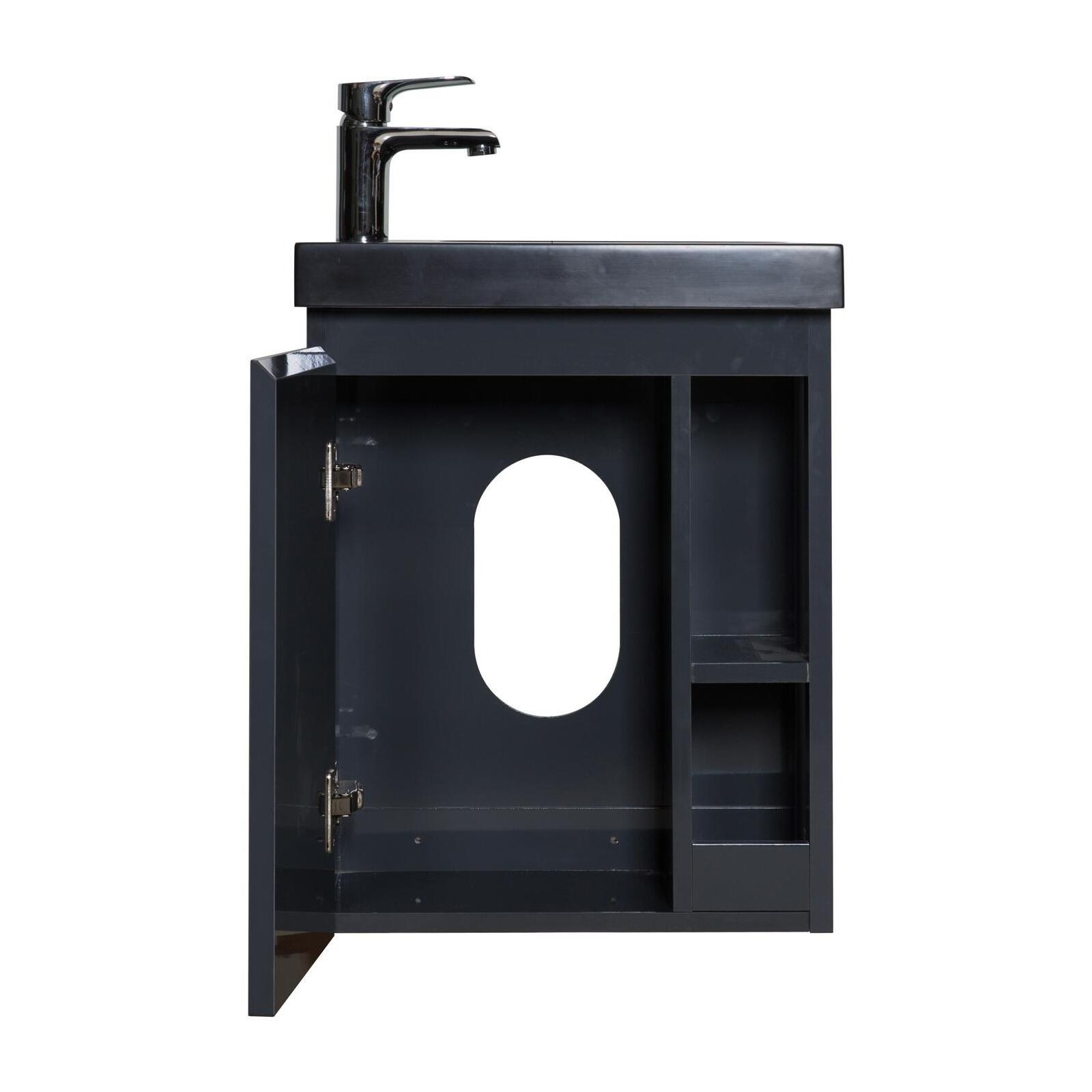 Ensemble lave-mains avec rangement latéral, robinet noir et miroir tablette