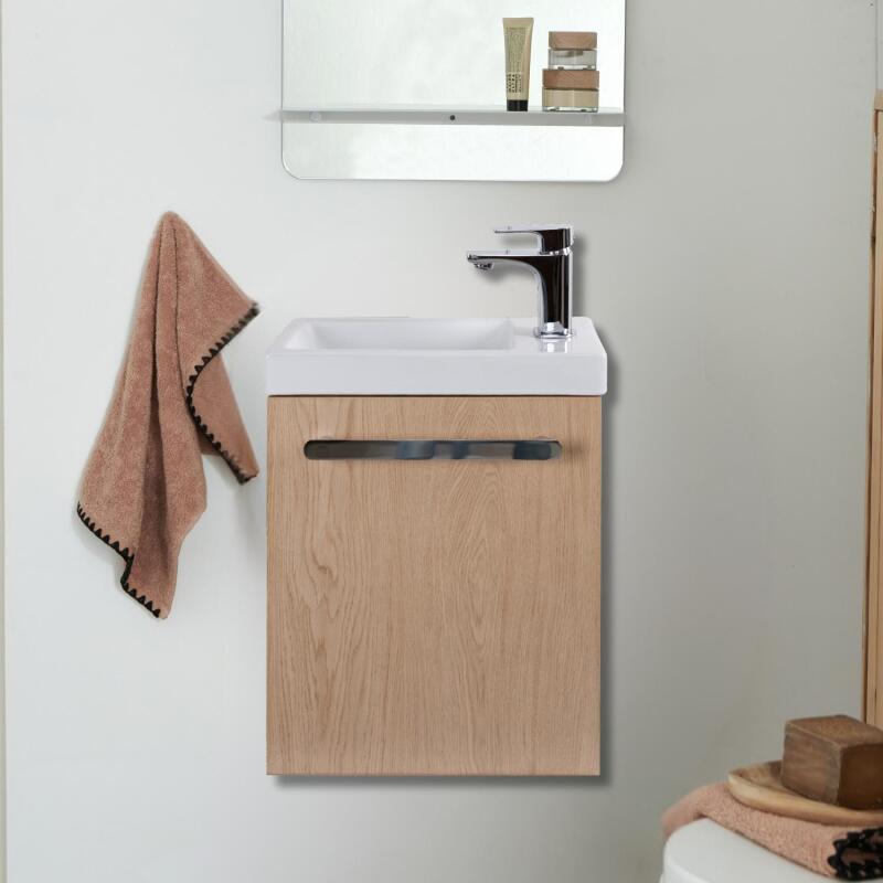 Meuble lave-mains décor chêne vasque noire NEVADA