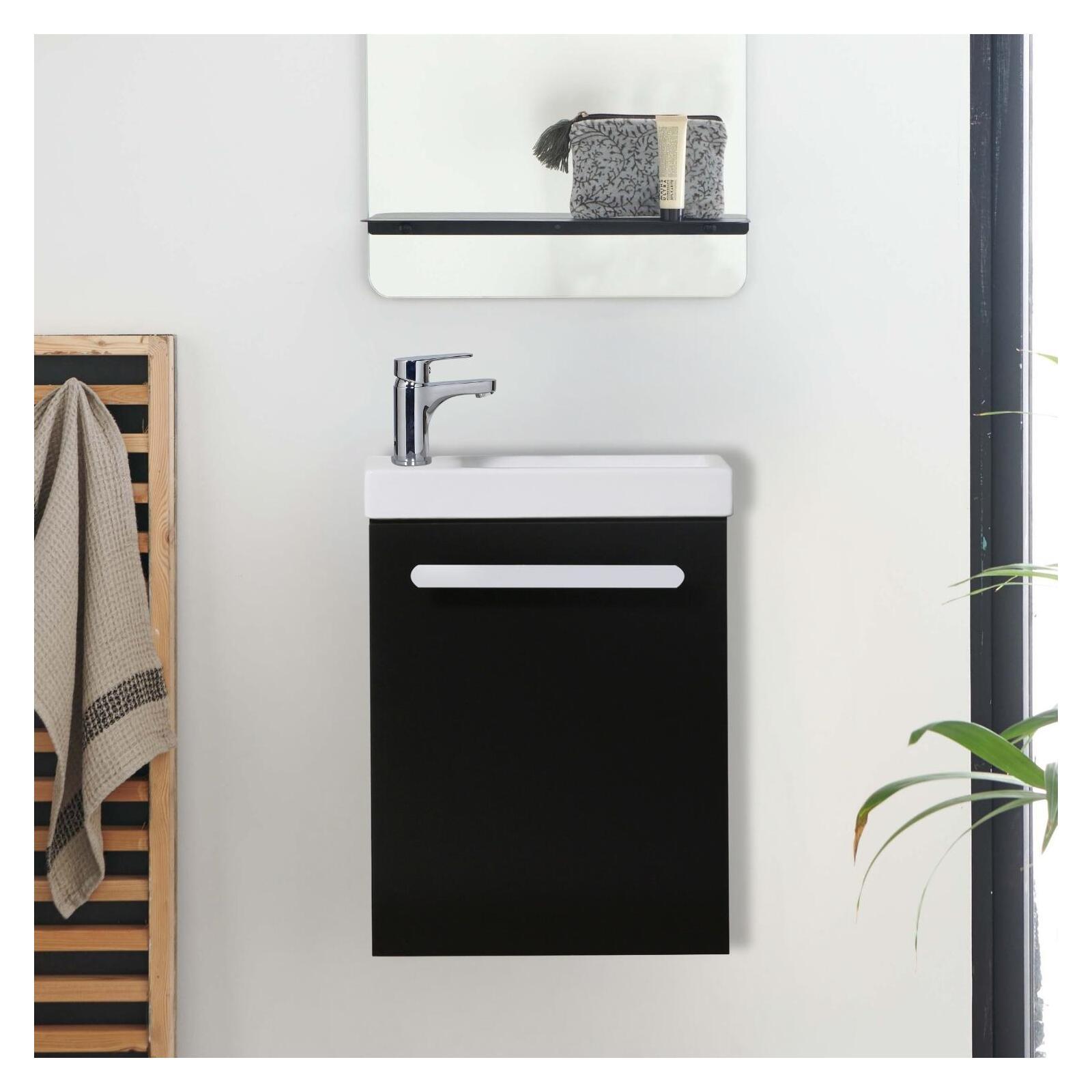Meuble lave-mains décor chêne vasque noire NEVADA