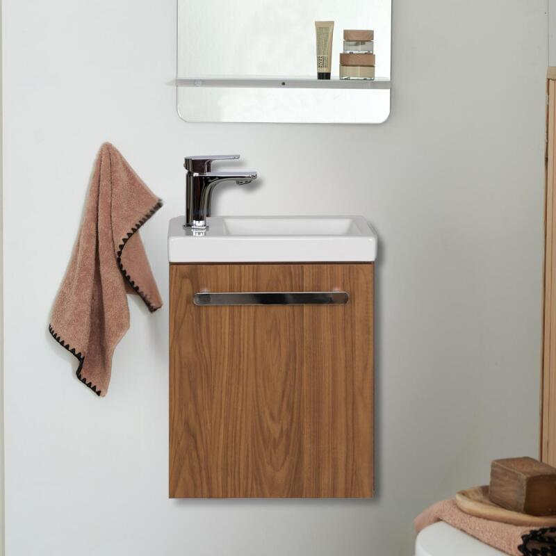 Meuble lave-mains décor chêne vasque noire NEVADA