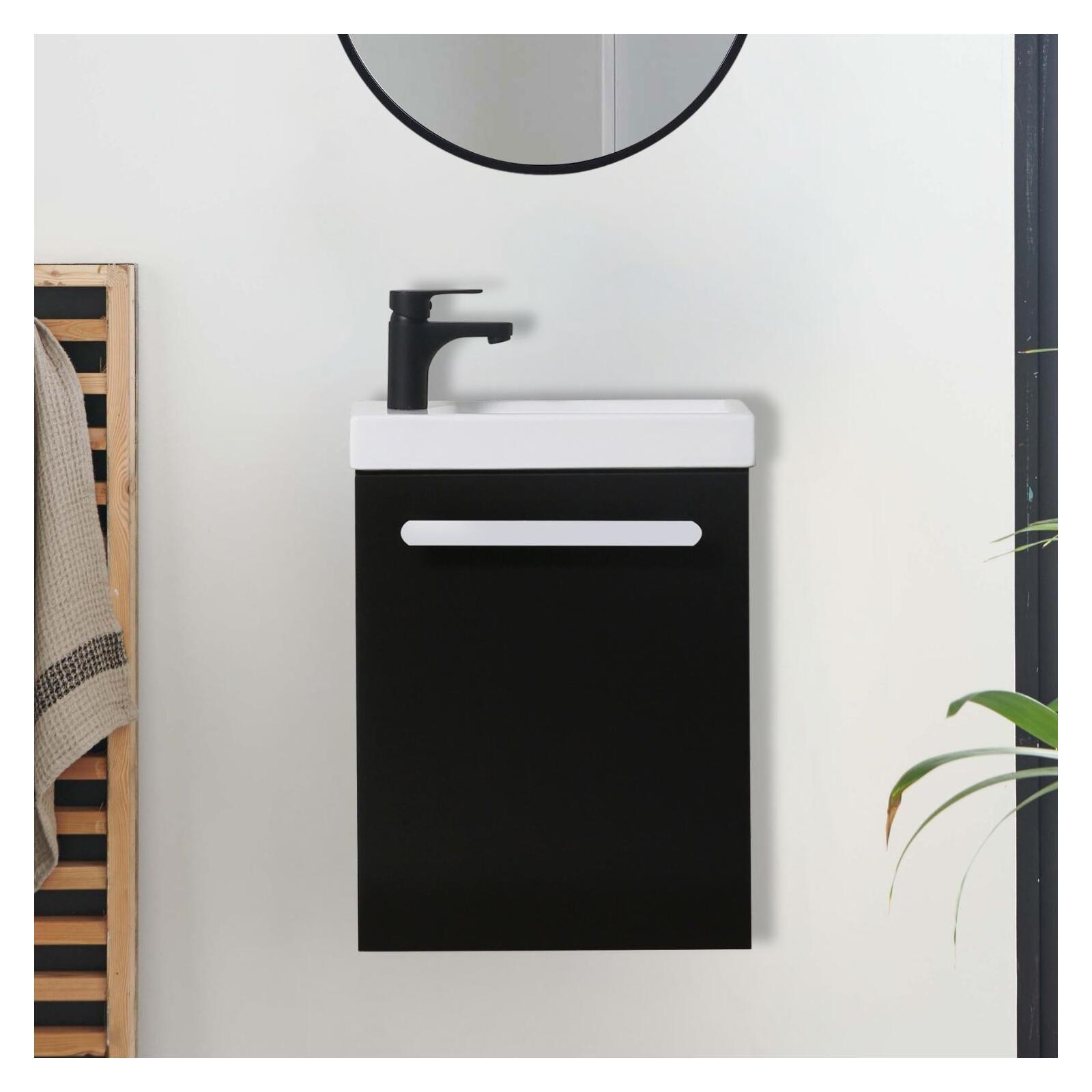 Ensemble meuble lave-mains noir carbone NEVADA avec robinet noir