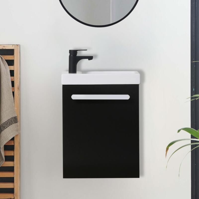 Ensemble meuble lave-mains noir carbone NEVADA avec robinet noir