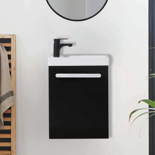 Ensemble meuble lave-mains noir carbone NEVADA avec robinet noir
