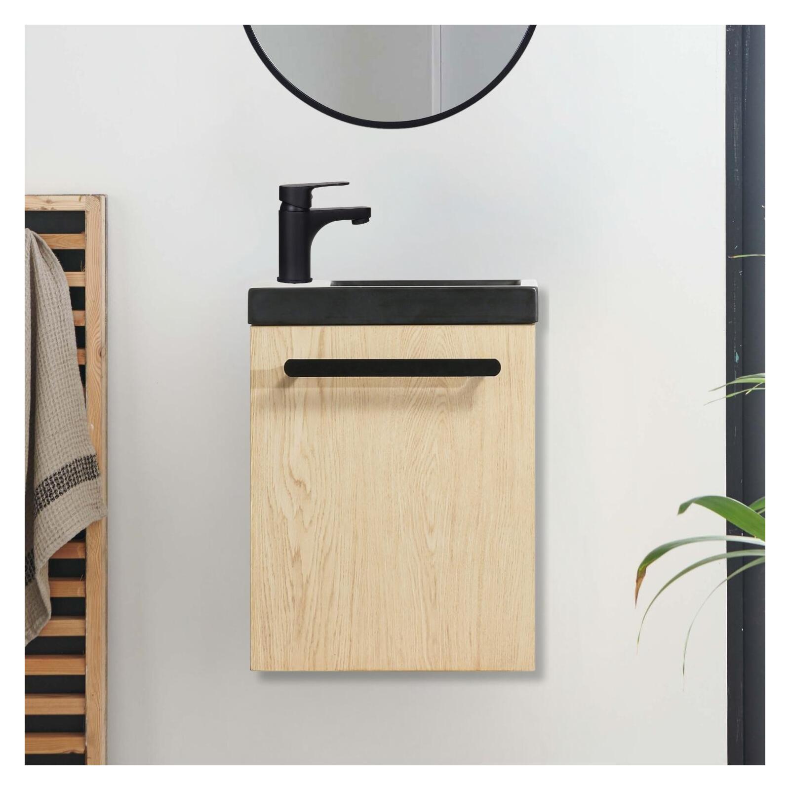 Ensemble meuble lave-mains noir carbone NEVADA avec robinet noir