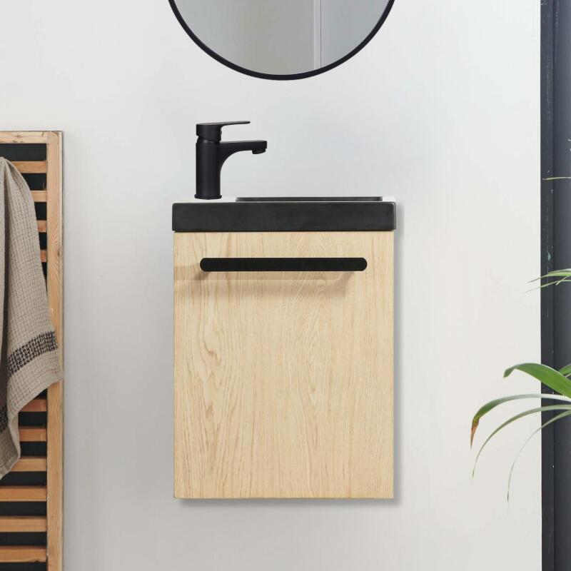 Ensemble meuble lave-mains noir carbone NEVADA avec robinet noir
