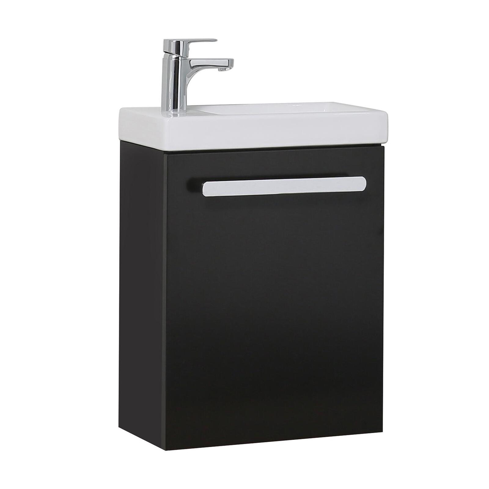 Ensemble meuble lave-mains décor chêne vasque noire NEVADA avec robinet chromé