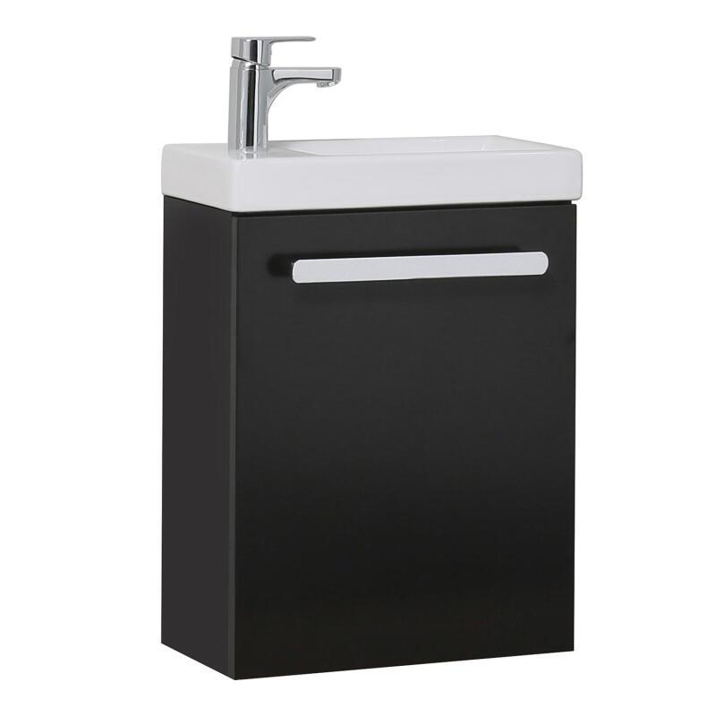 Ensemble meuble lave-mains décor chêne vasque noire NEVADA avec robinet chromé